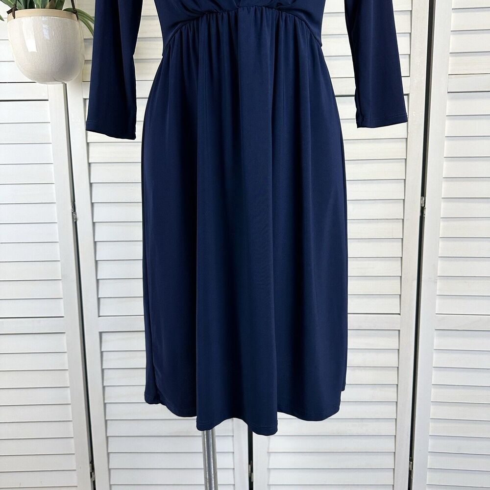 Gilli Navy Blue Layered Surplice A-Line Dress Stretch Knit USA Made Size M - Picture 4 of 9